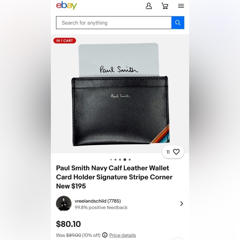 Check out Paul Smith!!Black Textured Leather card holder. NWOT. Men or women’s - Picture 6 of 6